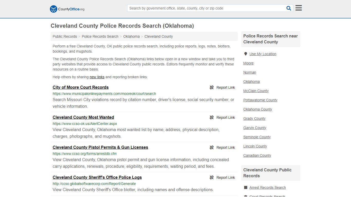 Cleveland County Police Records Search (Oklahoma) - County Office